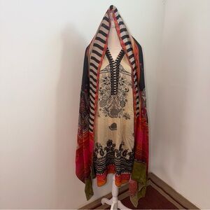 3PC Beige Black Printed Pakistani Suit with Dupatta Size Large